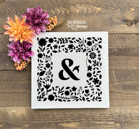 Ampersand & Floral Square Frame Stencil Cut File SVG JPEG PNG