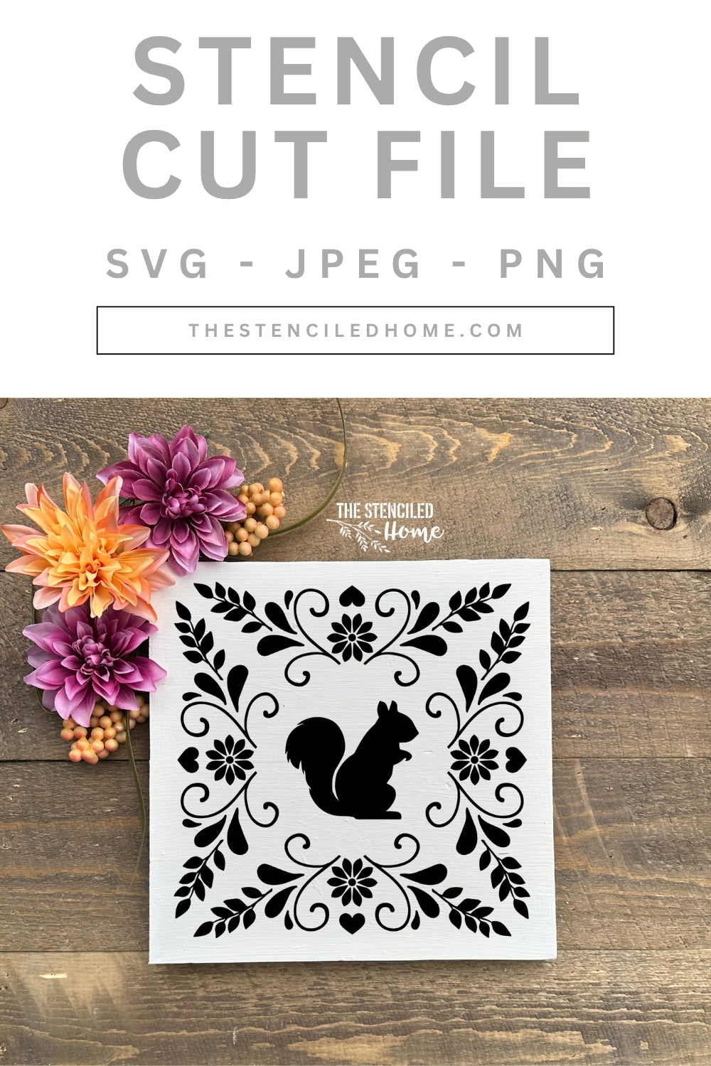 Squirrel Folk Art Frame Stencil Cut File SVG JPEG PNG