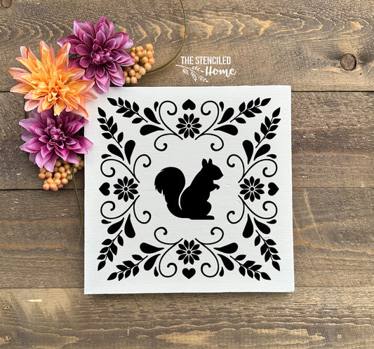Squirrel Folk Art Frame Stencil Cut File SVG JPEG PNG